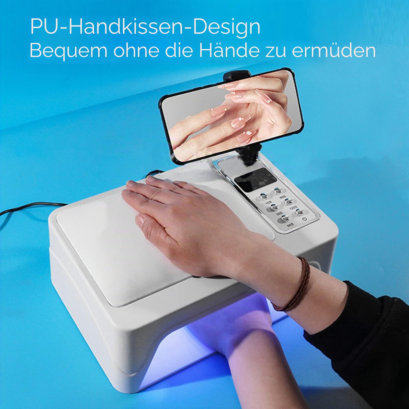 UV LED Nagellicht, UV Nageltrockner mit Telefonhalter, 96 W Professionelle Nagel Gel Nagellack Trockner Härtungslampe, Tragbarer LED Gel Nagel Härtungstrockner