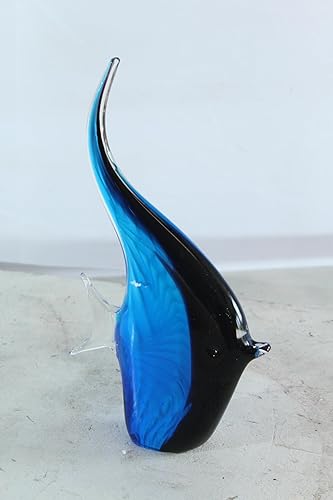 Miniatura 5 de NIFAO Glass Angelfish Figurine Blue Black Hand Blown Art Decor 6" x 3" x 9"H