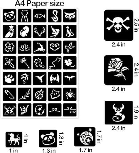 Miniatura 6 de Kit de plantillas de tatuaje de henna reutilizable para niñas y niños, más de 423 plantillas de tatuaje, plantilla de tatuaje con aerógrafo con