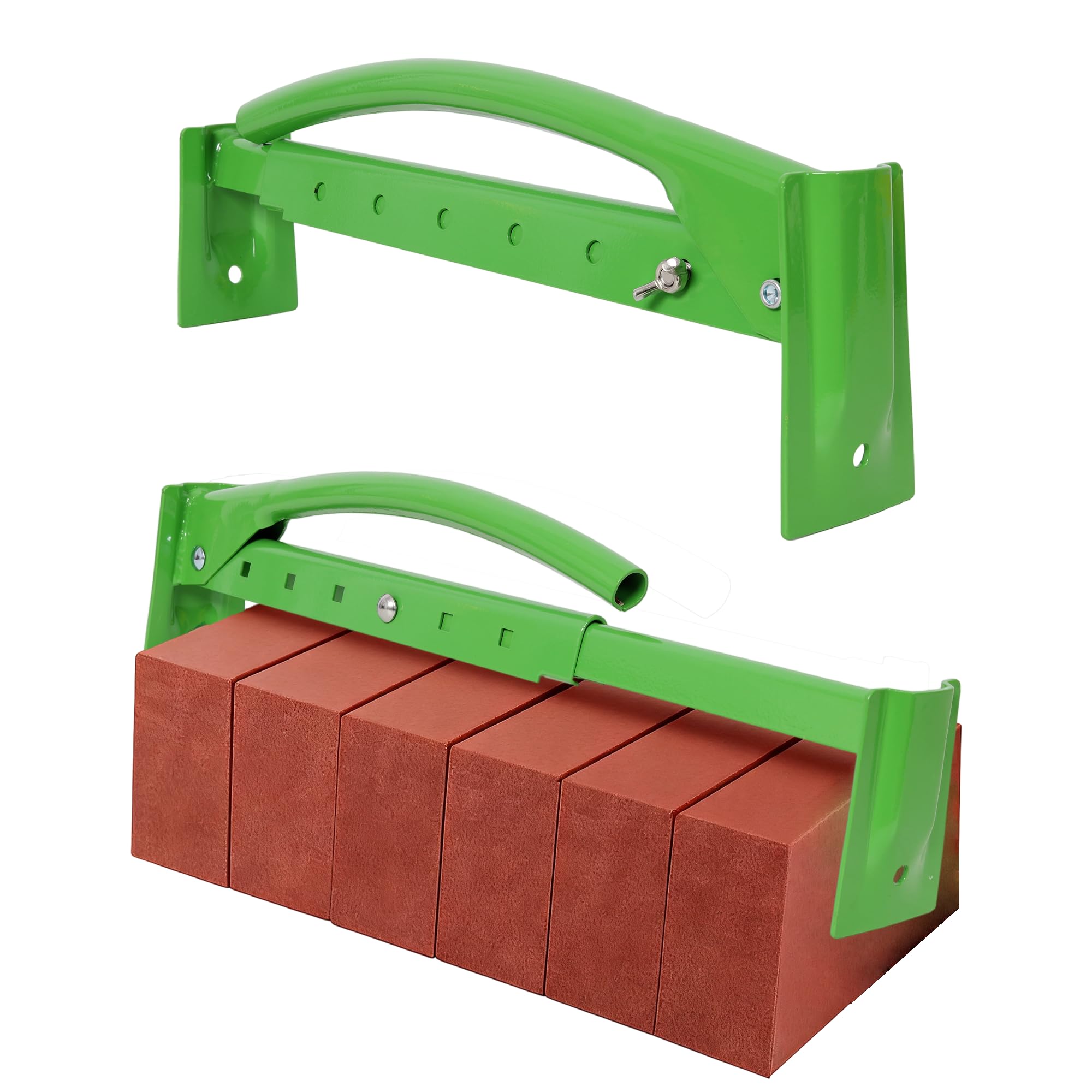 Adjustable Heavy-Duty Brick Tongs Set, Carry 6 to 10 Bricks, Heavy Duty Paver Lifter with Anti-Rust Coating, Steel Masonry Tools for Paver Splitter Brick Cutter Projects, Green