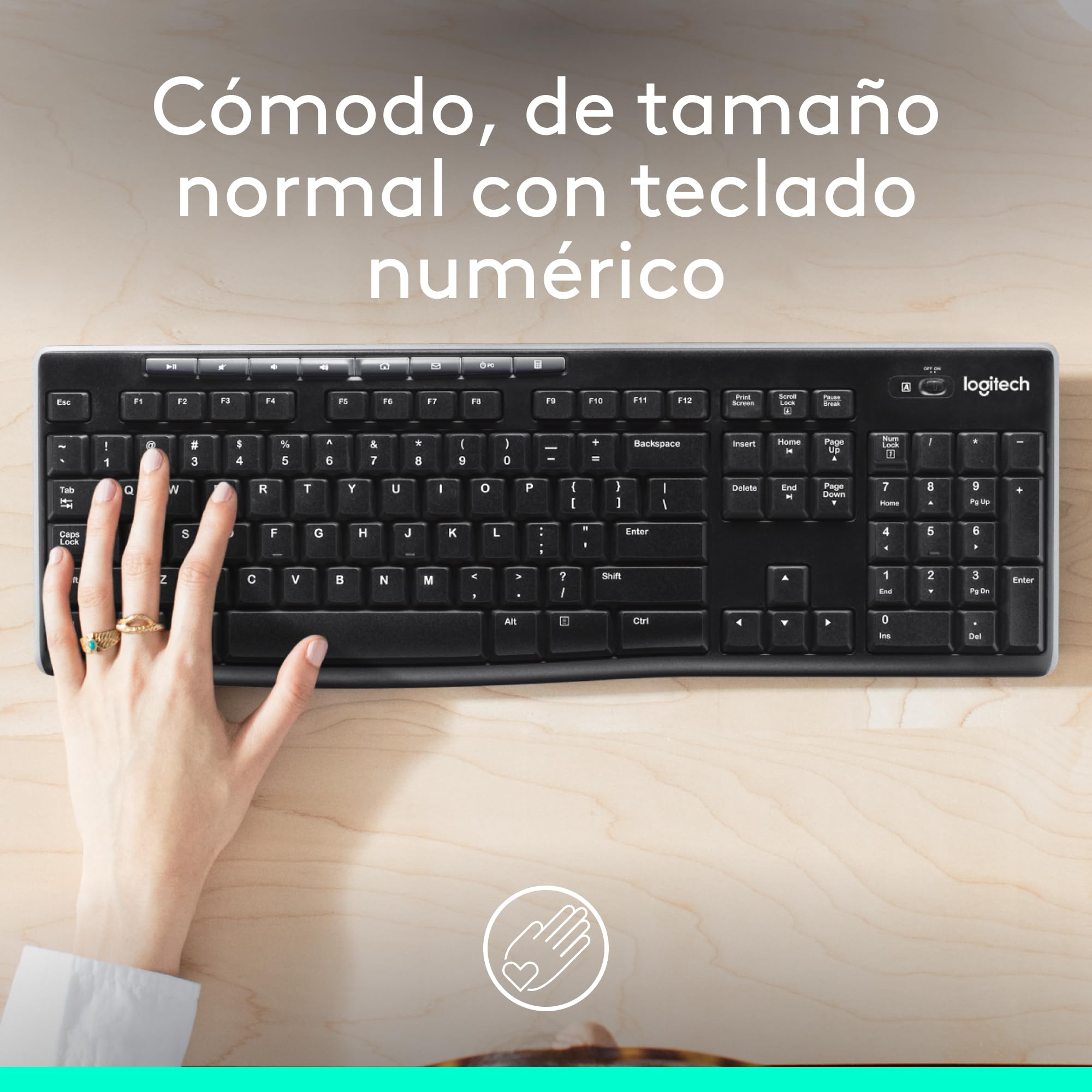 Logitech K270 Teclado Inalámbrico a 2 | Teclado 2,4 GHz para Windows, tamaño completo, 8 teclas multimedia, batería 2 años, QWERTY Español - Negro