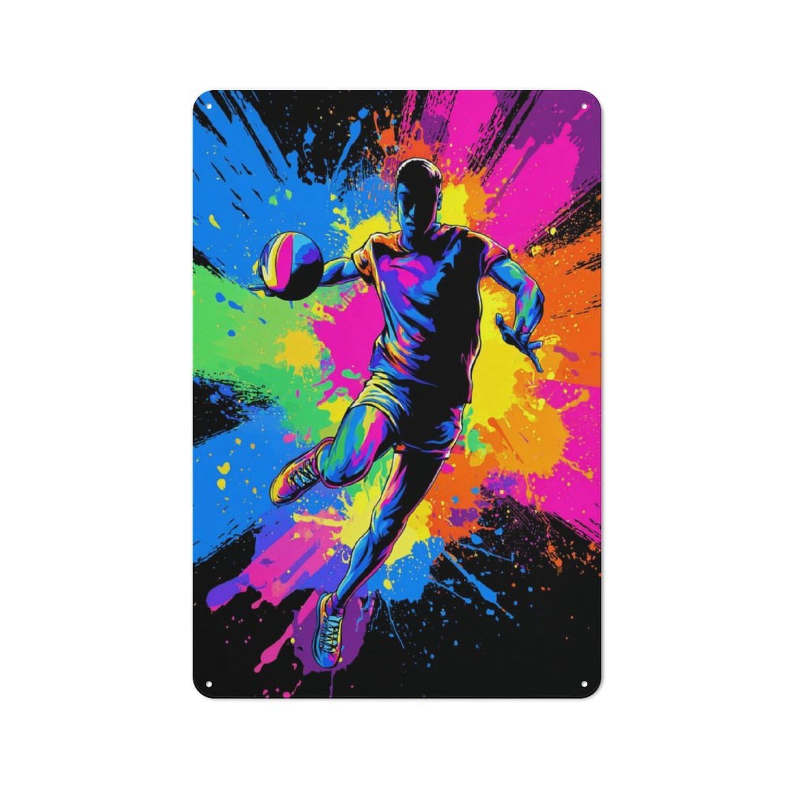 Vibrant Basketball Player Artwork Printed Metal Sign 30x20cm for Café Or Home Bar, Housewarming Wall Decor for People Furnishing Café And Home Bar