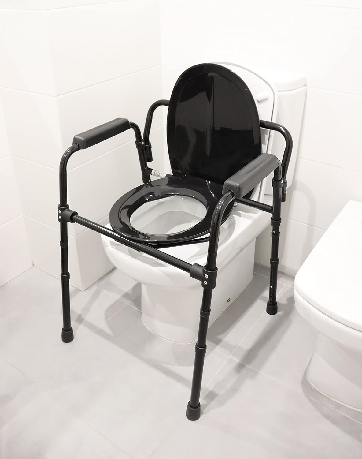 PEPE Mobility 3-in-1 Bedside Commode with Sturdy Dual-Crossbar Support Construction, Stable Commode Chair with Bucket, 300 Lbs Weight Capacity, Black