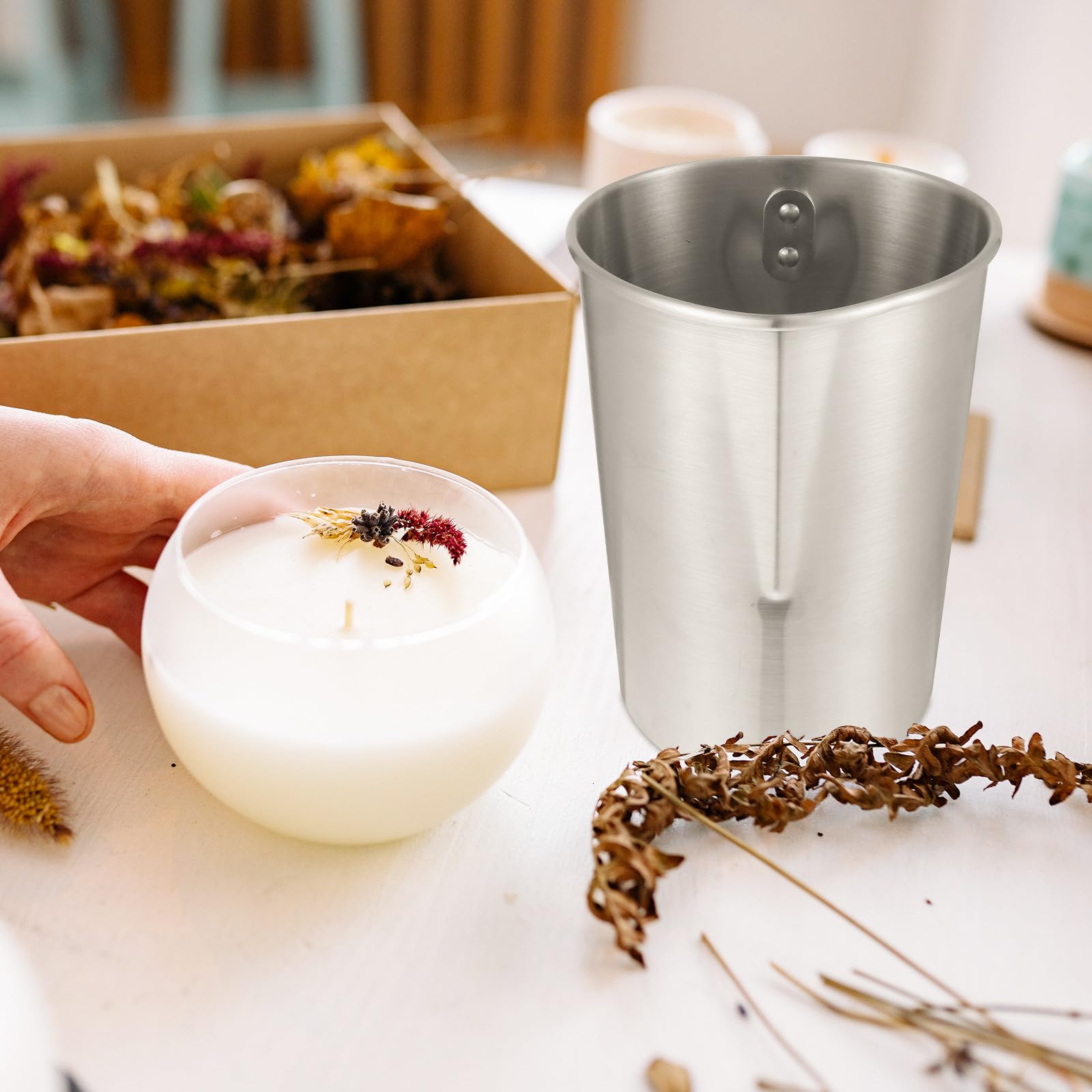 JECOMPRIS Kits para Hacer Velas de Cera de Soja para Diy, Olla de Aluminio Mango Antiquemaduras, Capacidad 3, Base Plana y Fácil Limpieza para Manualidades en Casa