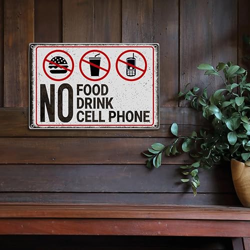 Miniatura 7 de Letrero de metal para teléfono celular de 12 x 8 pulgadas, color negro, rojo sobre blanco, aviso de advertencia para restaurante, escuela, área