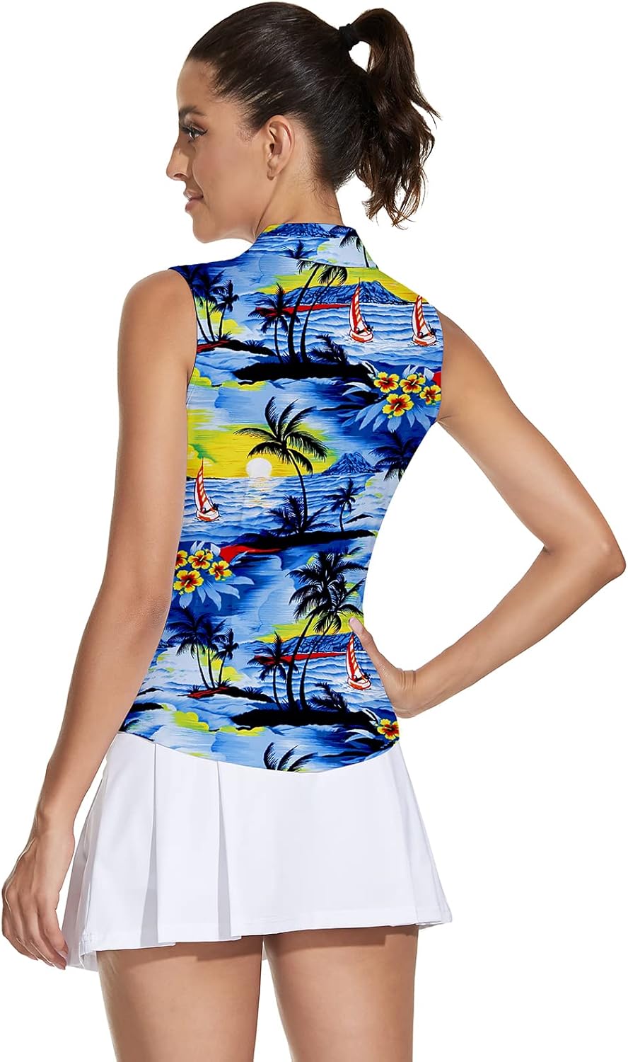 Soneven Womens Sleeveless Golf Shirt Moisture Wicking Athletic Golf Tank Top Printed Polo Tennis Shirts (XS-3XL) - Image 6