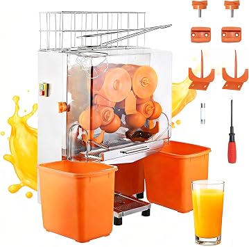 Commercial Orange Juice Machine, Commercial Juicer Machine with Pull-Out Filter Box Orange Juicer 22-30 Oranges Per Minute, 110V, 120W Orange Squeezer with Acrylic Cover E2