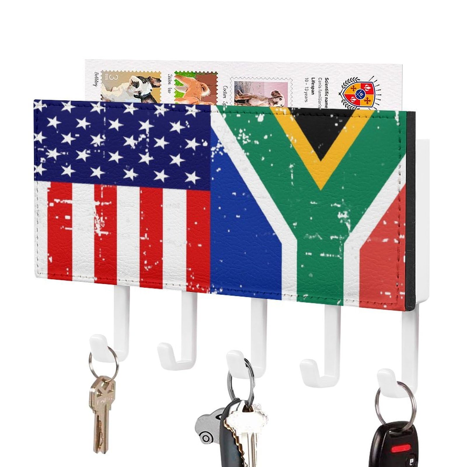 NCLQVJXZKHW Am-ericans South African Flag Key Holder with 5 Hooks Key Hooks Wall Mounted Key Racks Key Hanger Organiser Shelf
