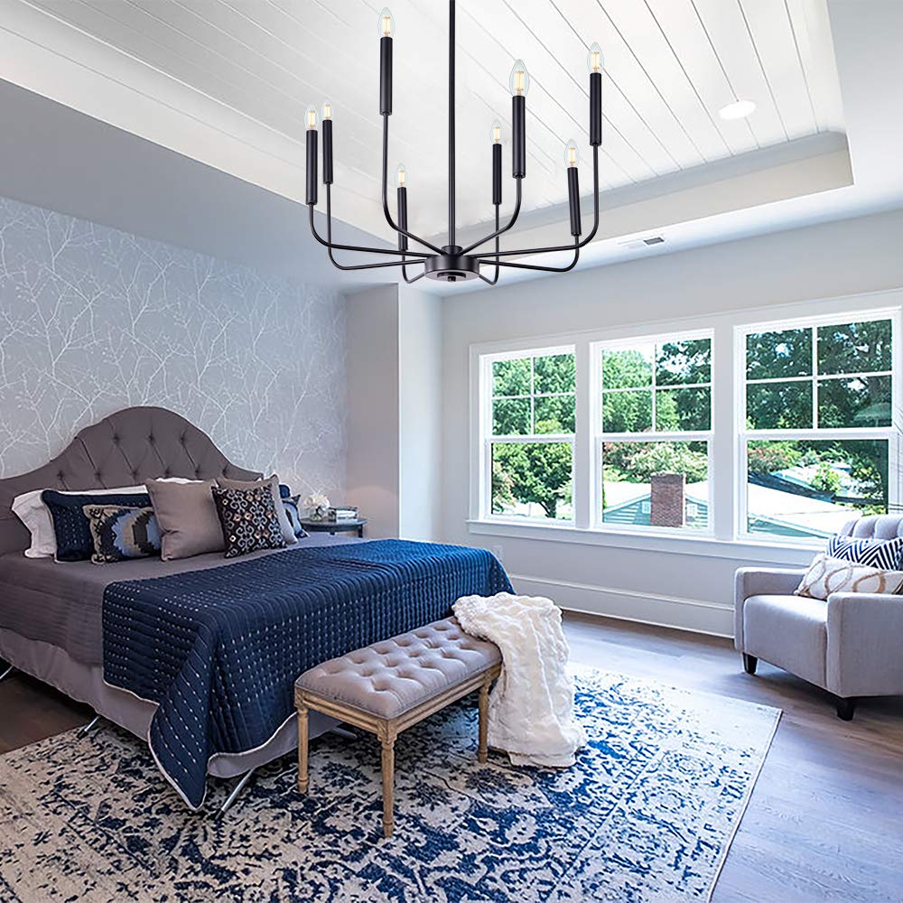 Wellmet Matte Black Farmhouse Chandeliers, 8Light Classic Candle