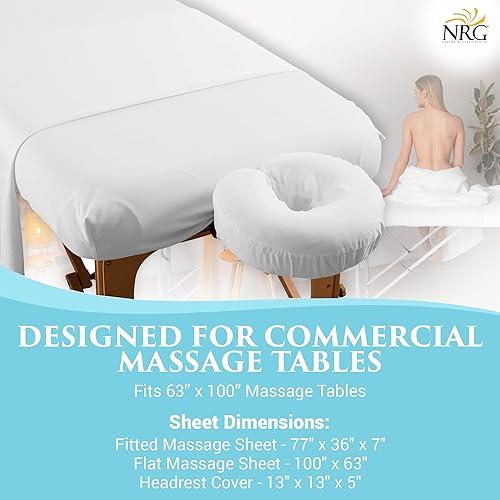 Miniatura 4 de NRG Juego de sábanas de franela de lujo para masaje, color blanco, juego de 3 piezas, incluye funda para la cuna facial, sábana plana de masaje y