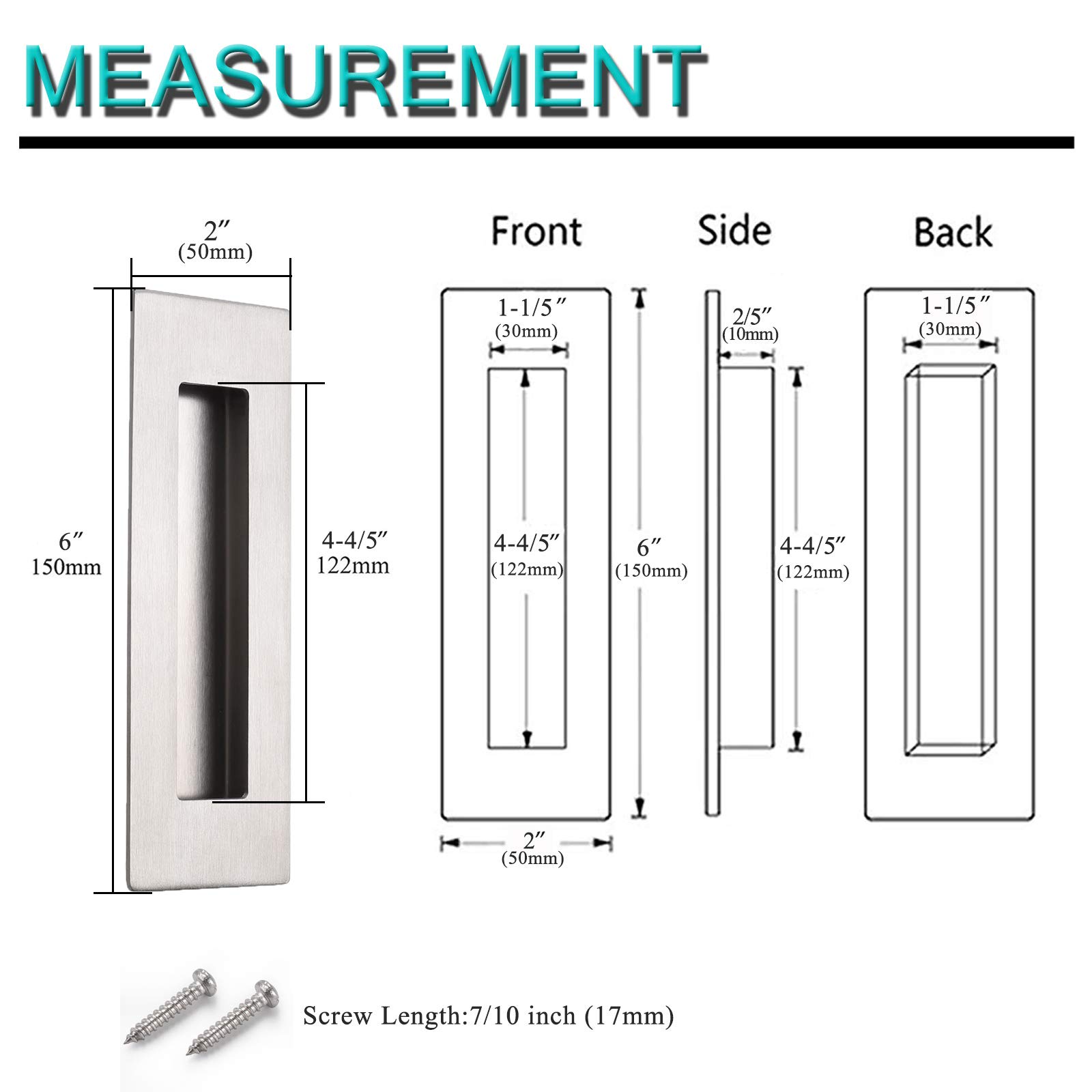 (1 Pack)Probrico Recessed Door Pull Brushed Nickel Flush Pull Handle