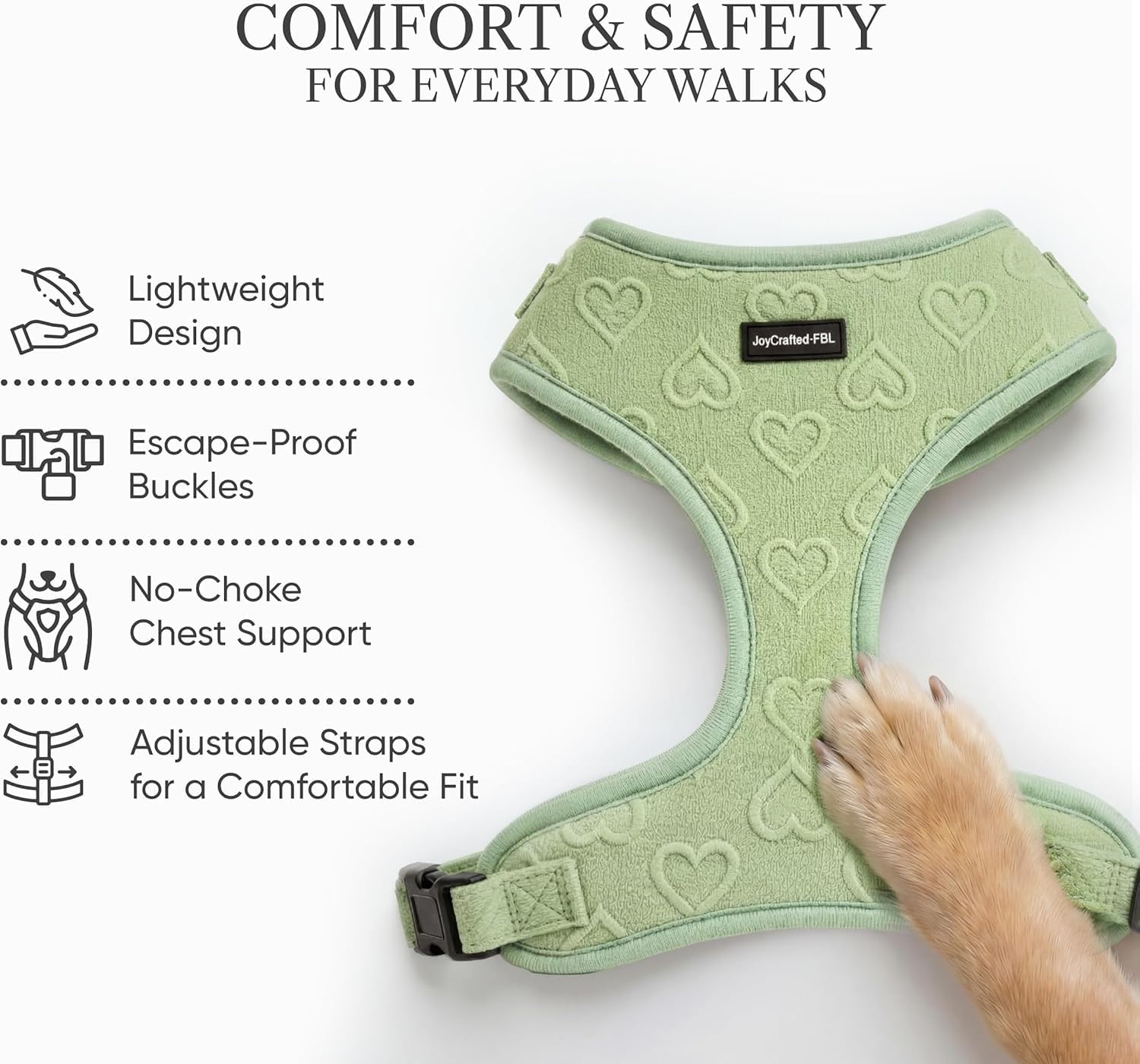 No Pull Dog Harness Vest with Cute Heart Pattern, Soft Padded Fit, Small image 4