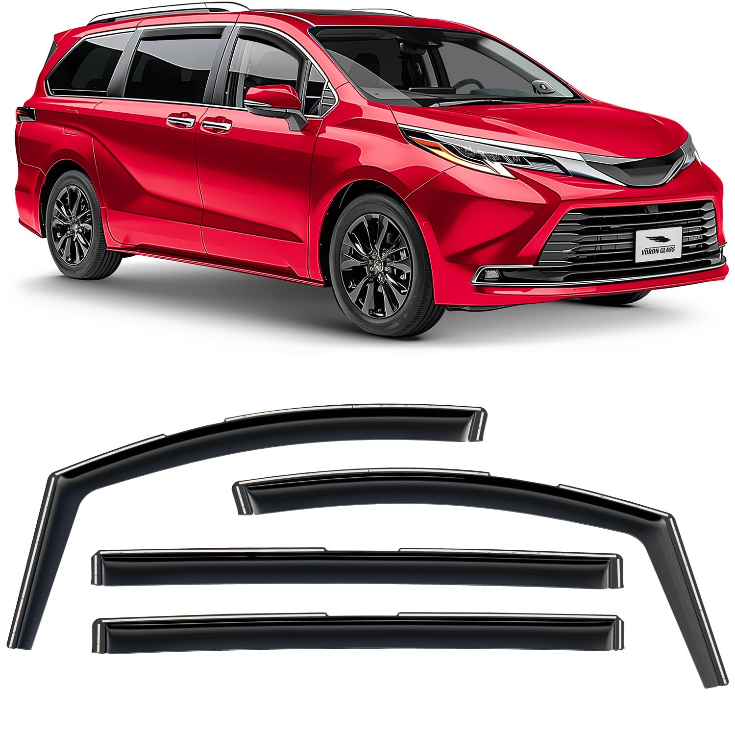 Voron Glass in-Channel Extra Durable Rain Guards for Toyota Sienna 2021-2026, Window Deflectors, Vent Window Visors, 4 Pieces - 200422