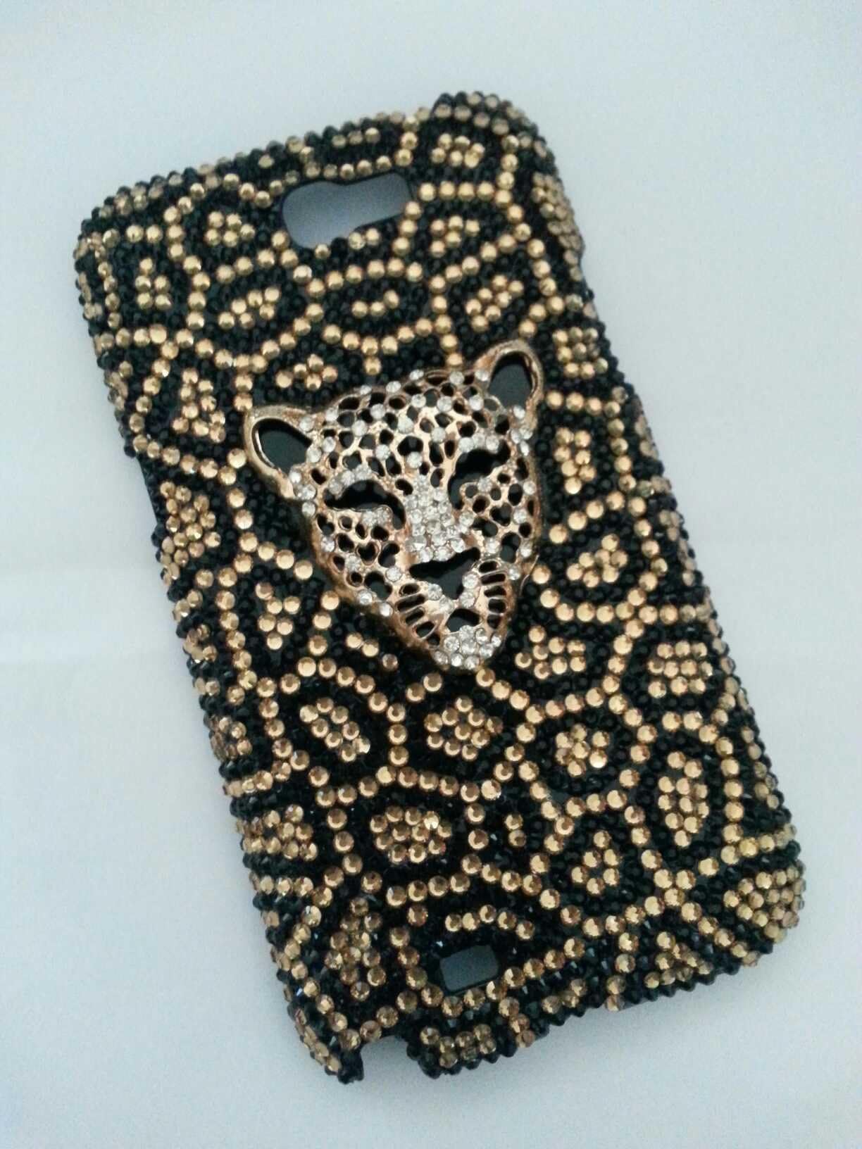 Fashionable design shinning diamond Rhinestone with leopard head black case for iPhone5