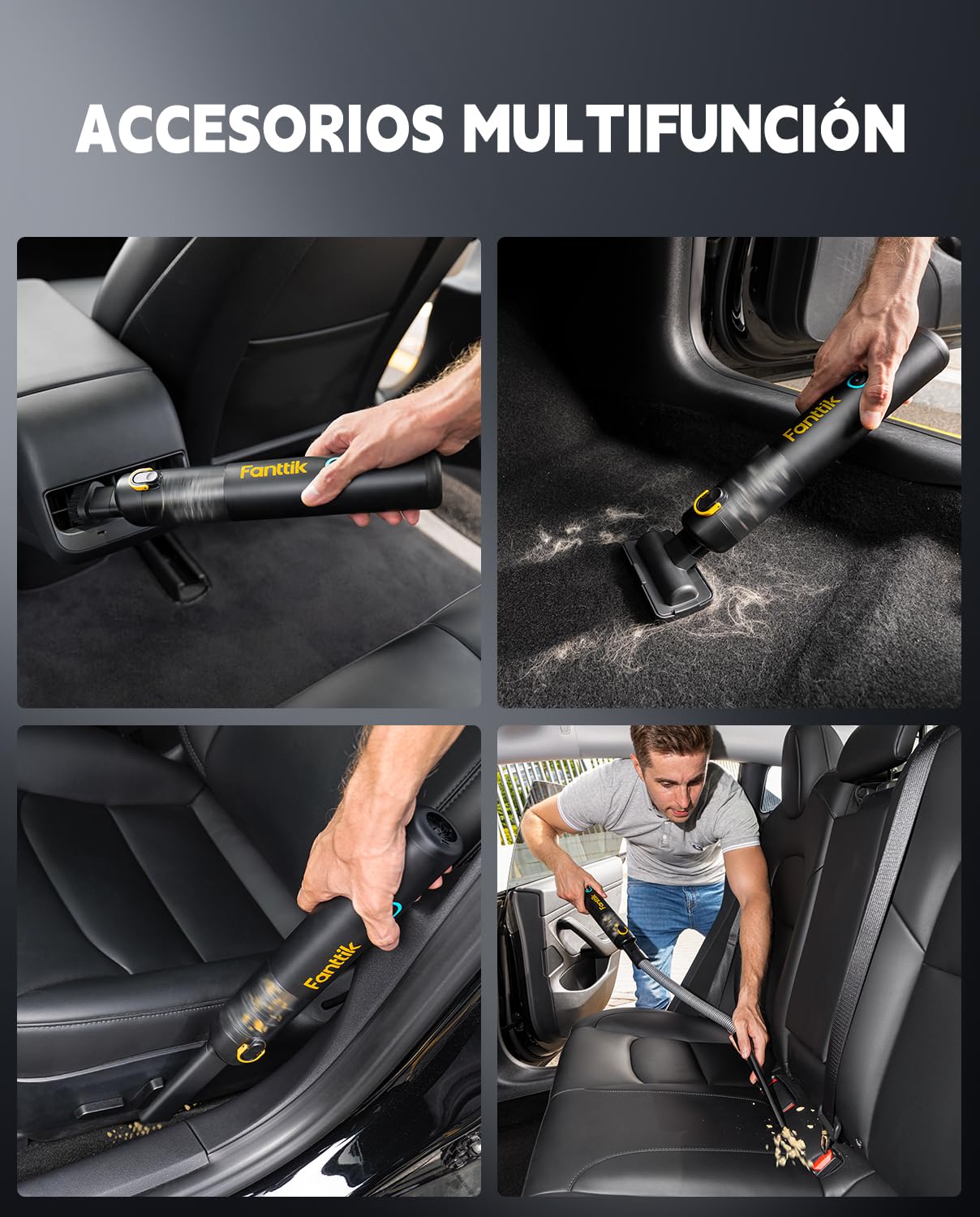 Fanttik Slim V8 Apex Aspirador de Mano inalámbrico para Coche, Alta Potencia de succión 19000 Pa,Carga rápida USB-C en 2,5 Horas, 4 en 1 Aspirador y soplador de Aire y Bomba (Negro)