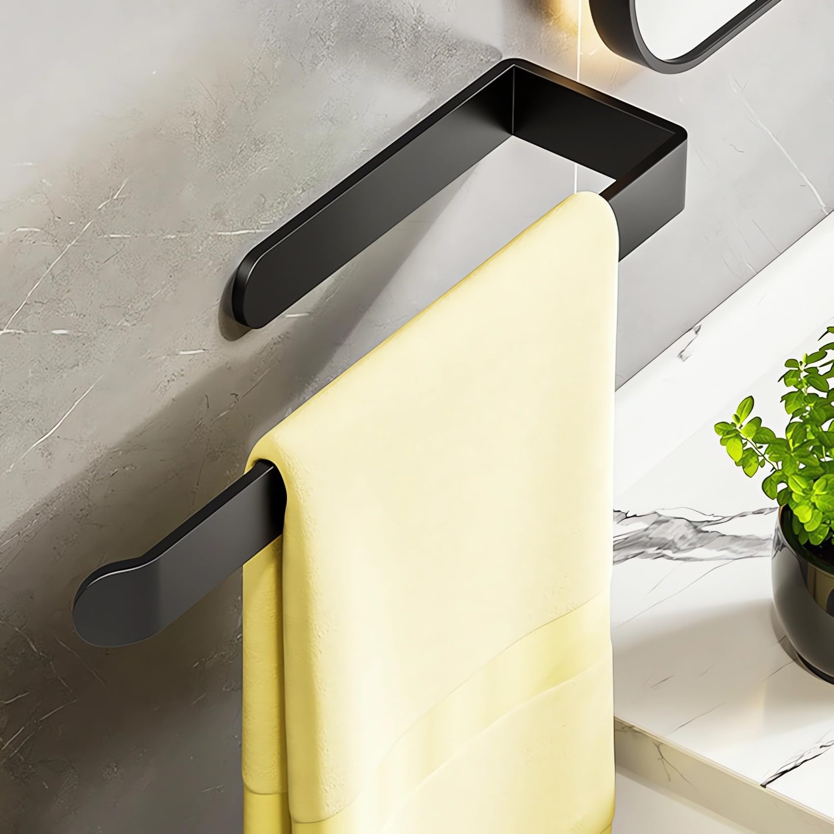 Towel Rail Wall Mounted, Black Self Adhesive Towel Rail, Aluminum Towel Rack for Bathroom, Kitchen, Toilet, No drilling Wall Towel Rack - 33 cm