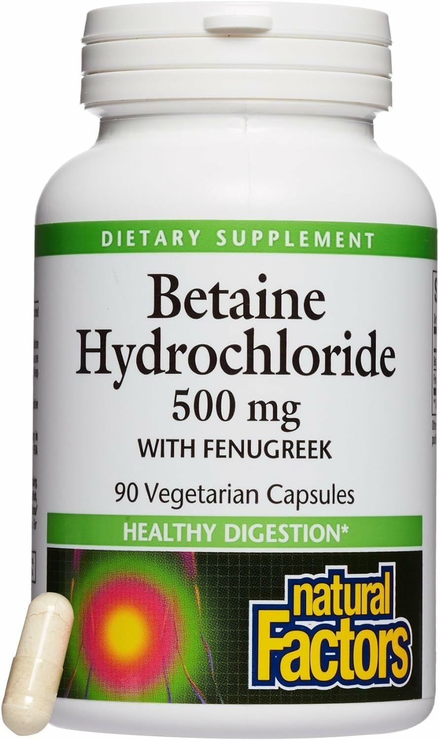 Natural Factors, Betaine HCL 500 mg, Supports Healthy Digestion and a Healthy Microbiome, 180 capsules (180 servings)
