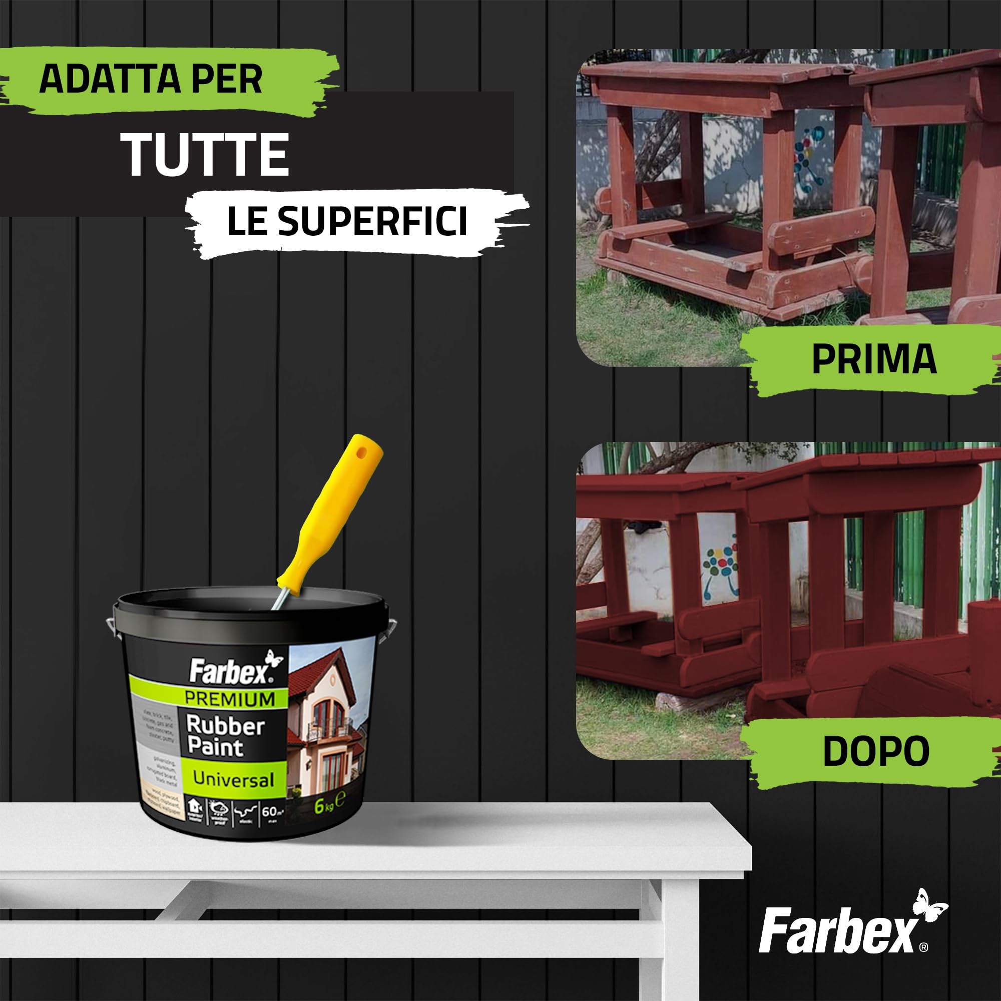 FARBEX Vernice Gommata Liquida Impermeabilizzante - Rivestimento Elastico per Interni/Esterni su Cemento, Legno, Metallo e Piastrelle, 1,2 kg Beige - Protegge da Umidità e Crepe