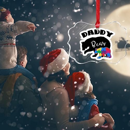 Miniatura 183 de Adorno de Navidad Mama Bear Novedad Acrílico Adornos de Navidad Mama Bear Autismo Rompecabezas Colorido Oso Navidad Colgante Ornamento Puzzle Piezas