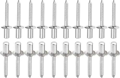 Remaches ciegos de 0.252 in x 0.472 in (DxL)  Paquete de 25  Bueno para la unión de maquinaria  Remache de extremo cerrado de cúpula de acero