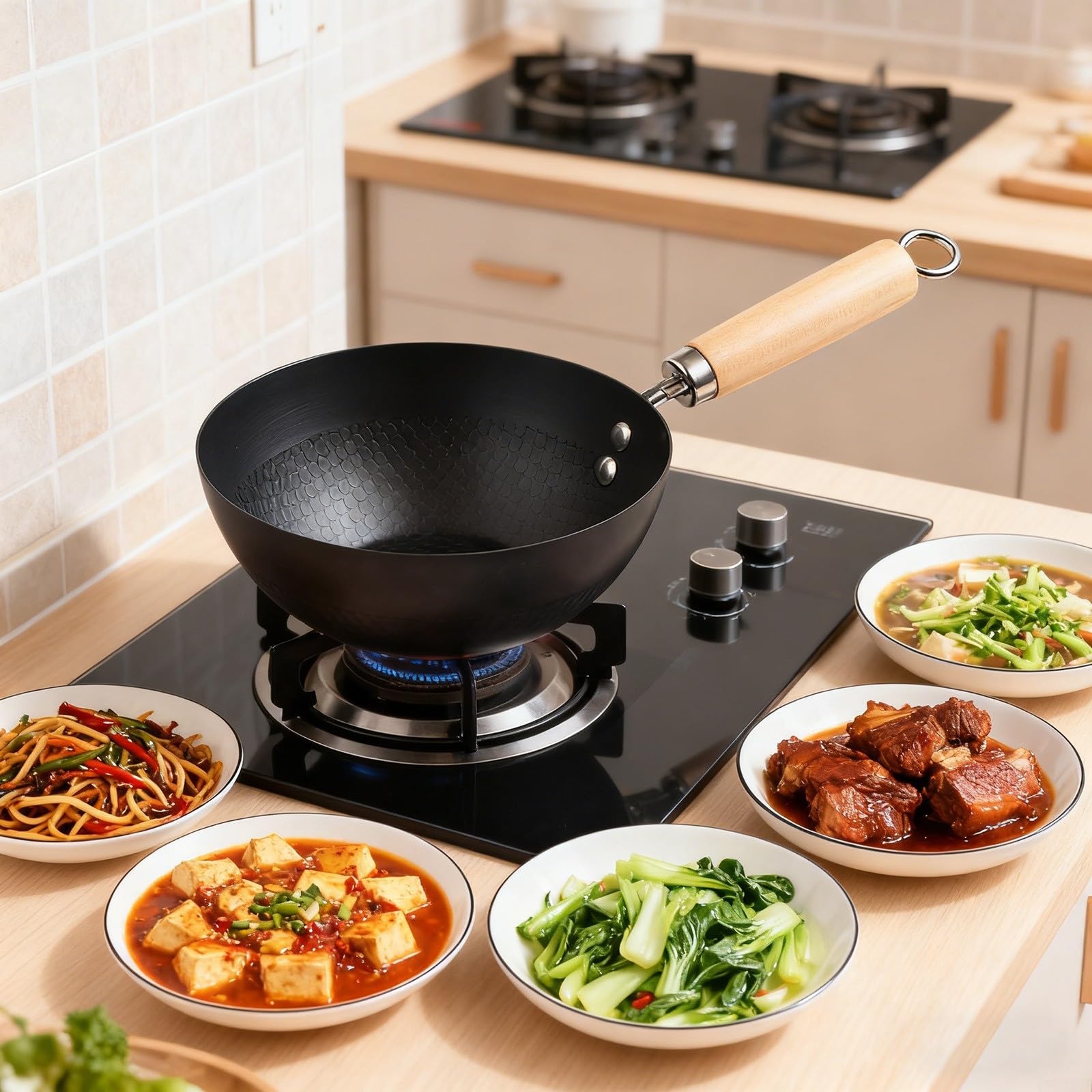 Padella in ferro, wok antiaderente con fondo piatto per fornelli a gas elettrici a induzione, 18-28 cm, pentole da cucina (20 cm)