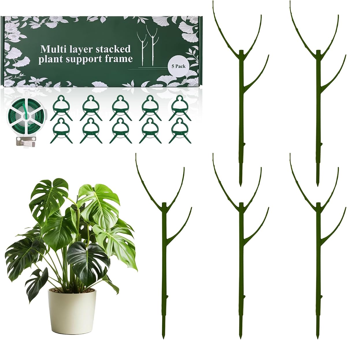 Paquete de 5 soportes apilables para plantas Monstera, estacas de soporte para plantas de 11 pulgadas para uso en interiores y exteriores, palos para plantas para entrenamiento de vid y estabilización de tallos, Monstera, Pothos, Philodendron