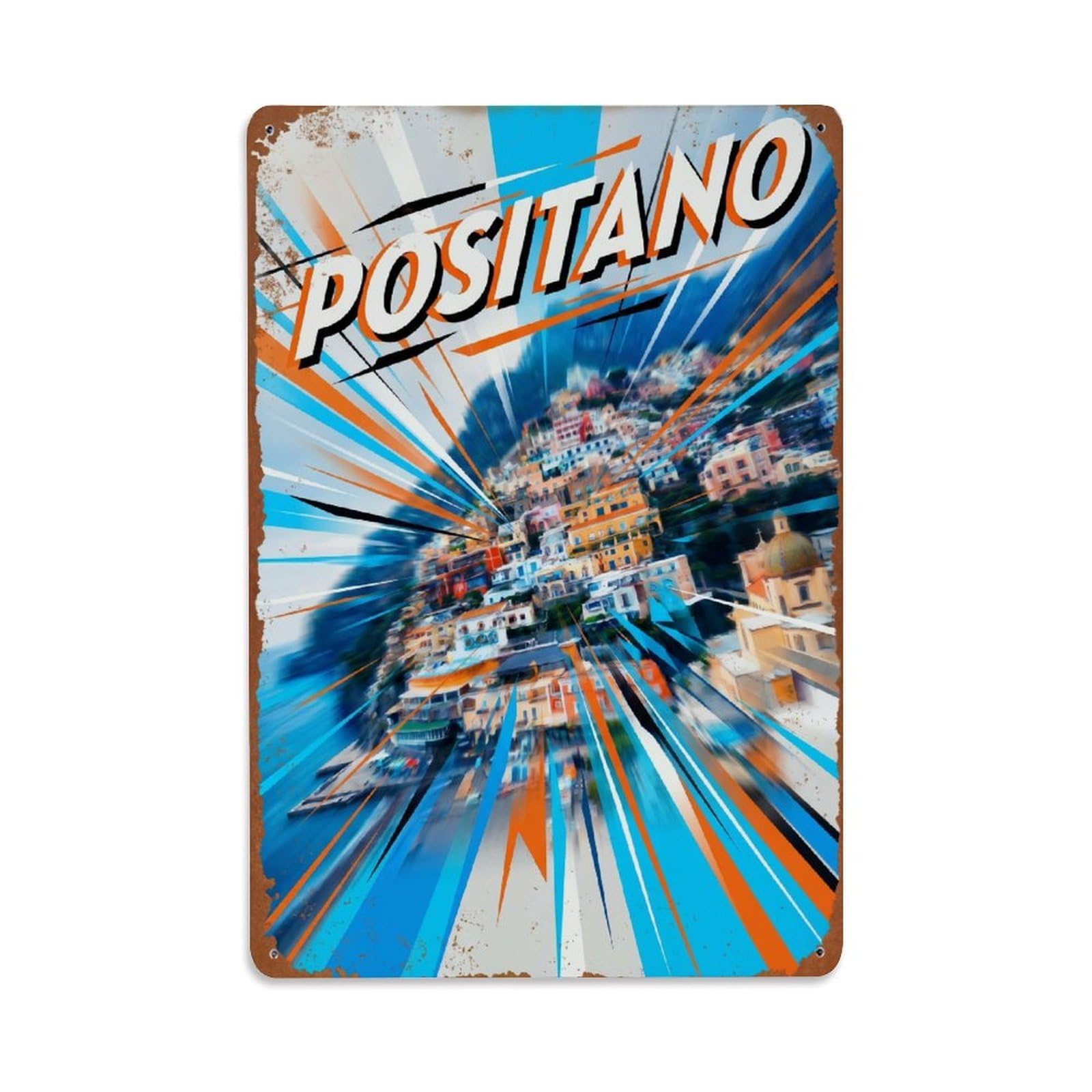 Vintage Travel Positano Italy Agate Metal Tin Sign