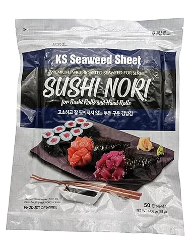 Hojas de algas tostadas dos veces 7.50 x 8.25 pulgadas (50 hojas)