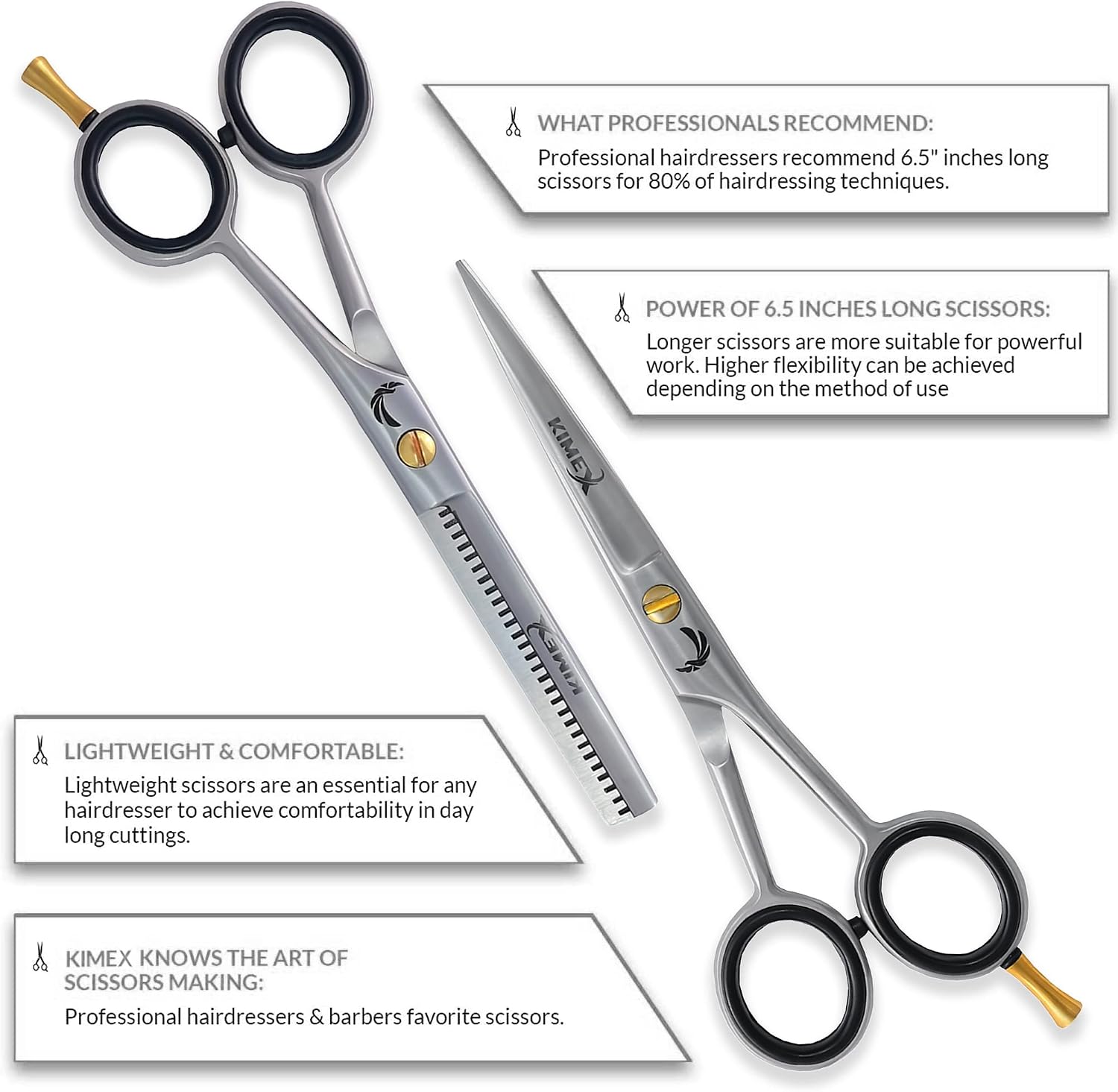 KIMEX LONDON Professional Hairdressing Scissors - Hair Thinning Scissors Set, 6.0 inch + Presentation Case/Box + Black Comb - Image 3