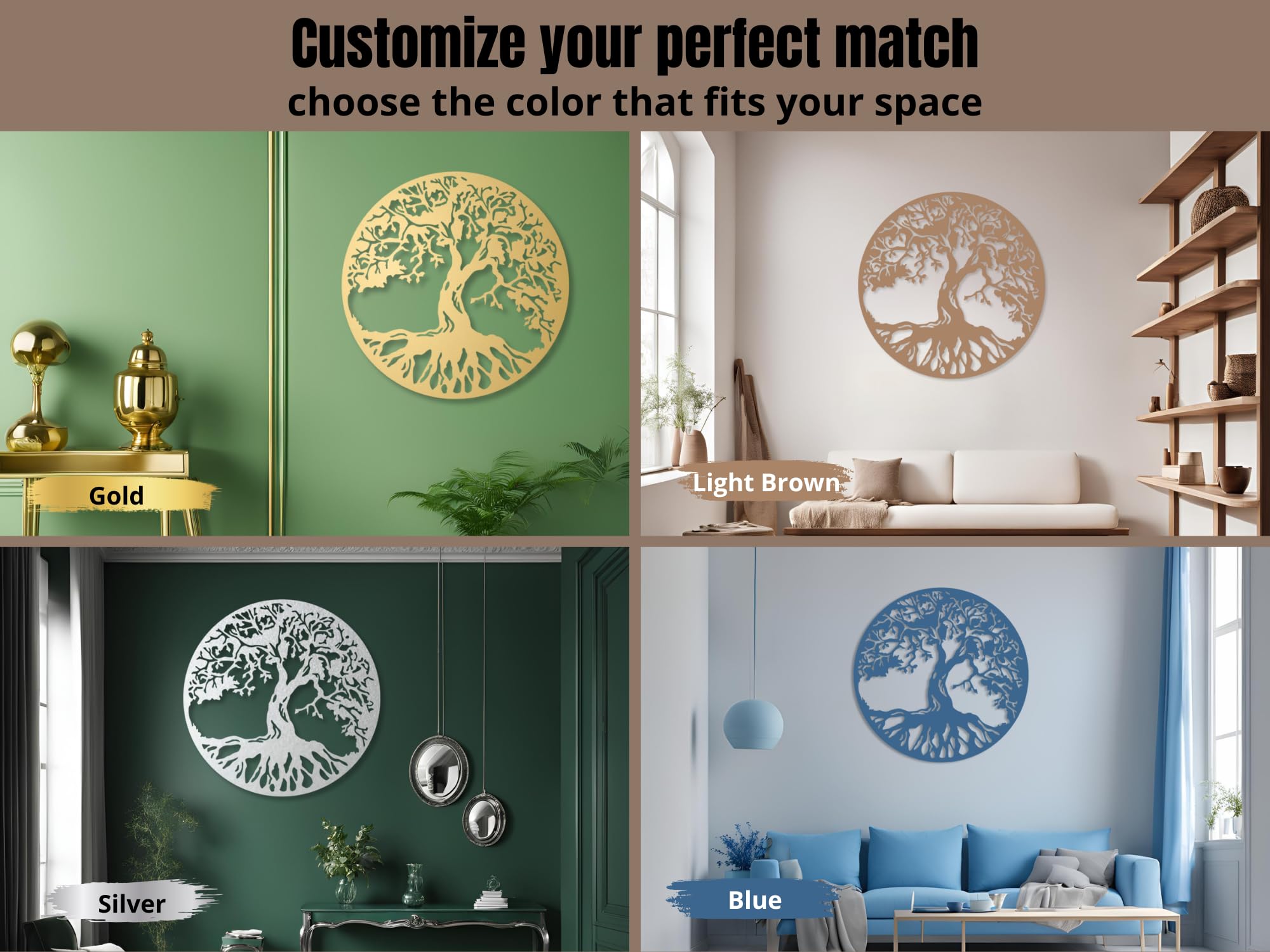 VAILLA Albero della vita Decorazione in legno, murale in legno, immagini 3D, decorazione da parete per casa, ufficio, camera da letto, soggiorno (Albero 3)