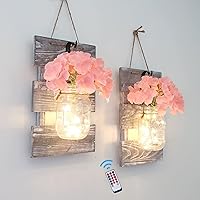 Vista 10 de Besuerte Juego de 2 Frascos Mason de Decoración de Pared, Decoración de Casa de Campo para Sala de Estar, Decoración de Pared Colgante Rústica