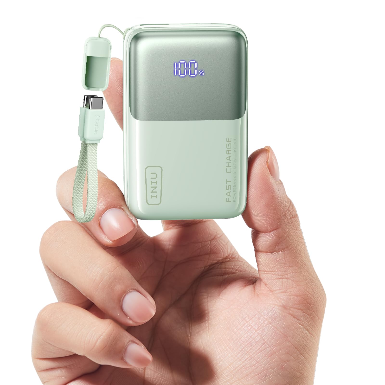 INIU Portable Charger, Ultra Small 10000mAh 45W PD Power Bank, USB C in&Out Fast Charging Battery Pack, Bright Green Light Green