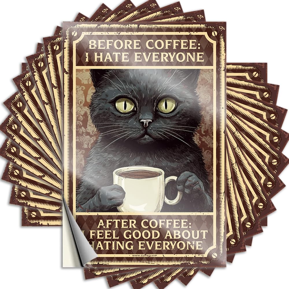 Funny Sticker Men Stuff Easy Apply | Before Coffee I Hate Everyone Tall Door Peel and Stick(12X18CM)