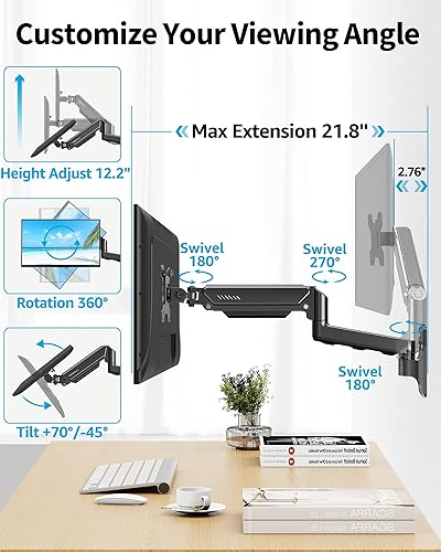 Miniatura 3 de MOUNTUP Soporte de pared para monitor único para pantalla de computadora de 32 pulgadas de máximo, brazo de monitor totalmente ajustable, soporte