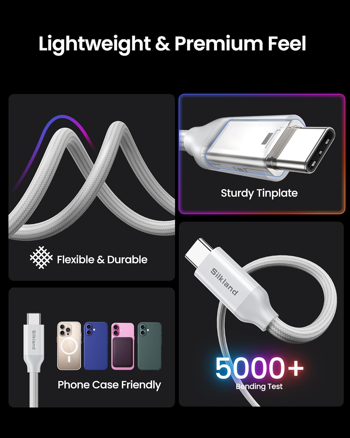 Silkland USB 4 Cable for Thunderbolt 4 [3.3FT/1M], 40Gbps Data Sync, 8K/5K@60Hz, 240W Fast Charging, USB C Thunderbolt Cable, Compatible for MacBook, iPhone 16, iPad, SSD, Docking, eGPU, White