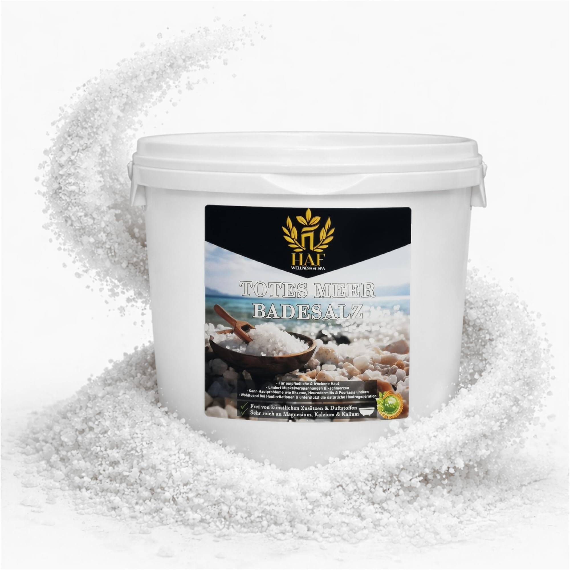 HAF® Sól do kąpieli z Morza Martwego klasy premium do skóry wrażliwej i suchej | Sól morska w 100% naturalna z Jordanii do redukcji stresu | Sól mineralna do dobrego snu i pielęgnacji ciała | 5 kg w