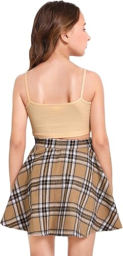 Miniatura 6 de WDIRARA Conjunto de 2 piezas para niña con estampado de dibujos animados y falda a cuadros