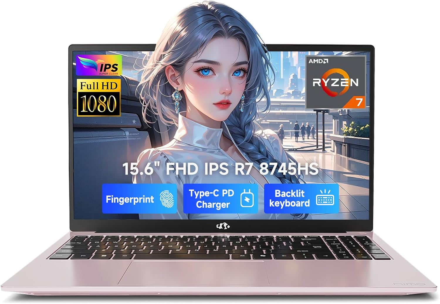 NIMO 15.6″ IPS FHD-Gaming-Laptop, AMD Ryzen 7 8745HS 32GB DDR5 RAM 1TB SSD (8C/16T, up to 4.9GHz) Radeon 780M Graphics Business Computer with 100W Type-C Backlit Keyboard, Fingerprint USB-C 4.0