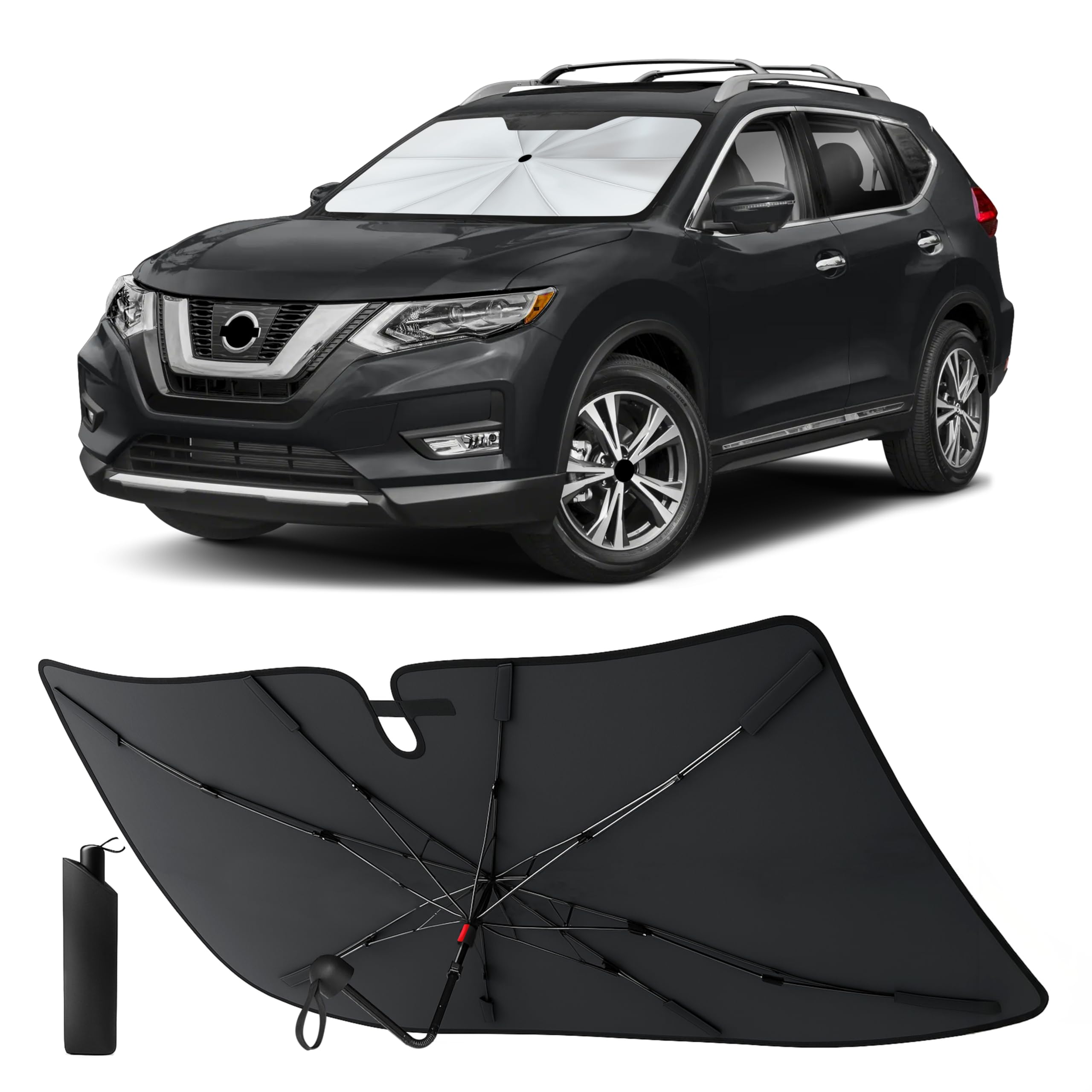 EcoNour Umbrella Foldable Windshield Sun Shade Fit for 2014-2018 2019 2020 Nissan Rogue Sunshade, Front Car Window Shades Sun Visor, UV Protection, Heat Blocker, Car Accessories Fit for Nissan Rogue 2014-2020