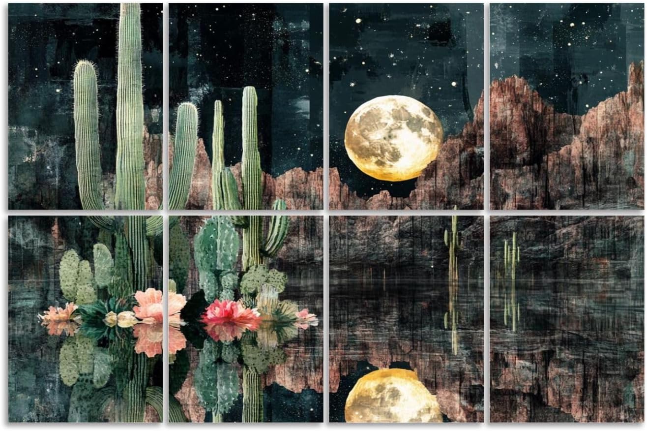 Paquete de 8 paneles acústicos artísticos cactus desierto montaña decoración rústica auto-adhesivos 48x32 pulgadas miniatura 1