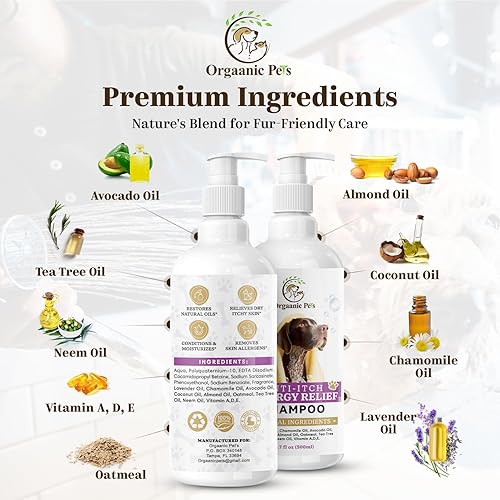 Miniatura 2 de Champú antipicazón para perros con 9 aceites esenciales naturales e ingredientes, alivia las molestias de las alergias cutáneas, hidratante,