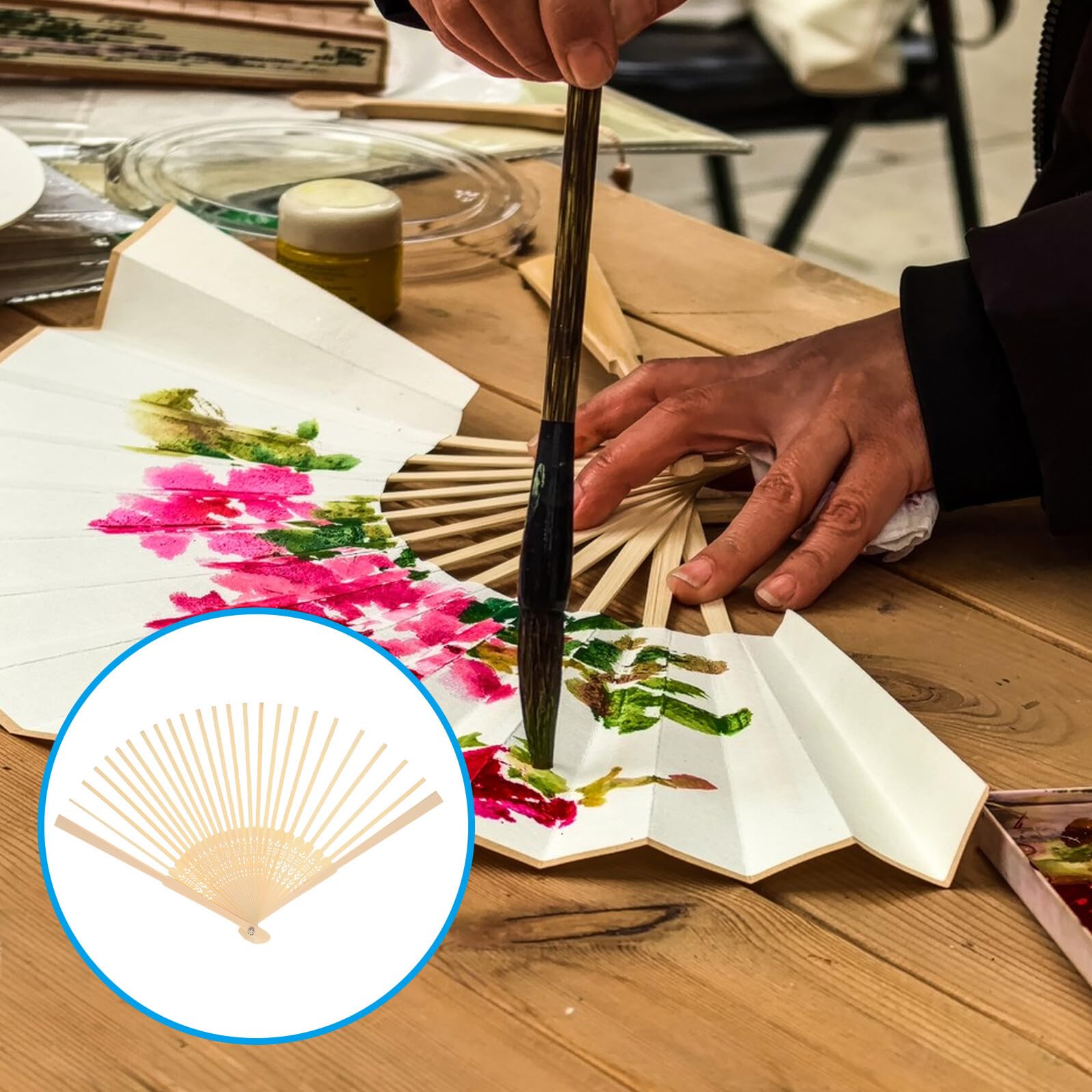 Angoily Marco de Abanico Estilo Japonés DIY Esqueleto Plegable de Abanico Natural sin Tela Material Ligero y Resistente para Hacer y Boda Accesorio para Manualidades y Fiestas