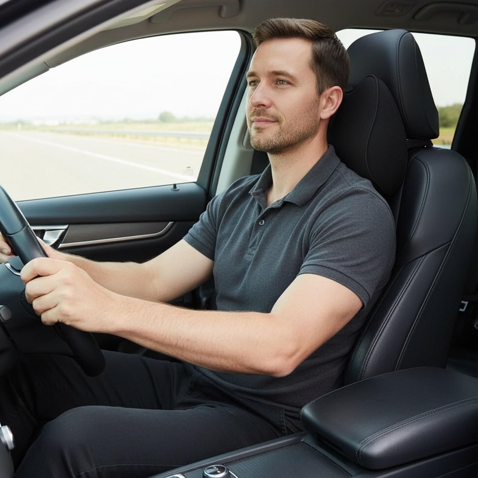 Auto Nackenkissen, Kopfstützenkissen aus Memory Foam Reisekissen Auto Reise Nackenkissen Weichheit Kopfstütze Kissen mit Verstellbarem Riemen für Fahren Büro Gaming Sitz, Schützen Sie Halswirbelsäule