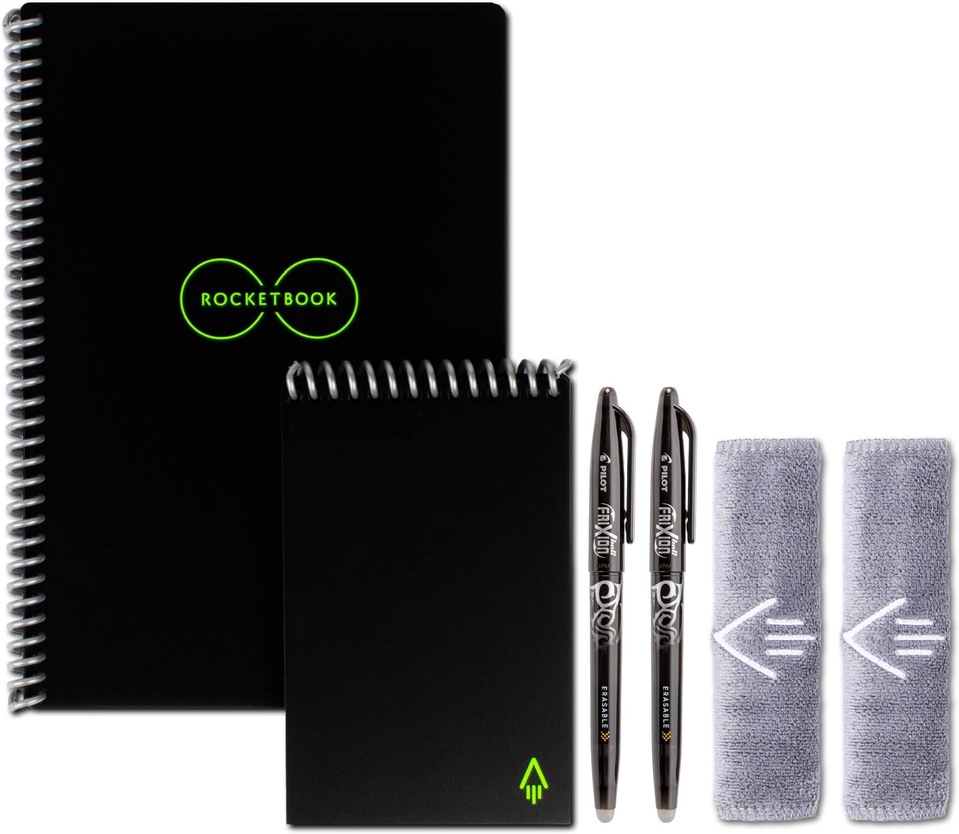 Rocketbook Smart Reusable Notebooks with 2 Pilot Frixion Pens - Black, Executive (15.2 cm x 22.3 cm) & Mini Size (8.9 cm 14 cm)