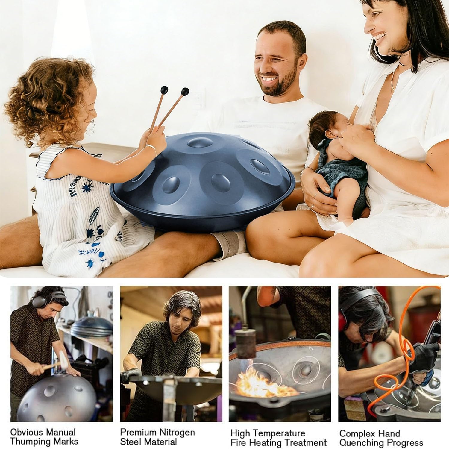 Handpan 440hz 10 Note 56 cm Strumento a Percussione in Acciaio, Professionale Handpan Instrument con Morbida Borsa per il Trasporto, Meditazione Personale, Yoga(Purple,432HZ/12Note)
