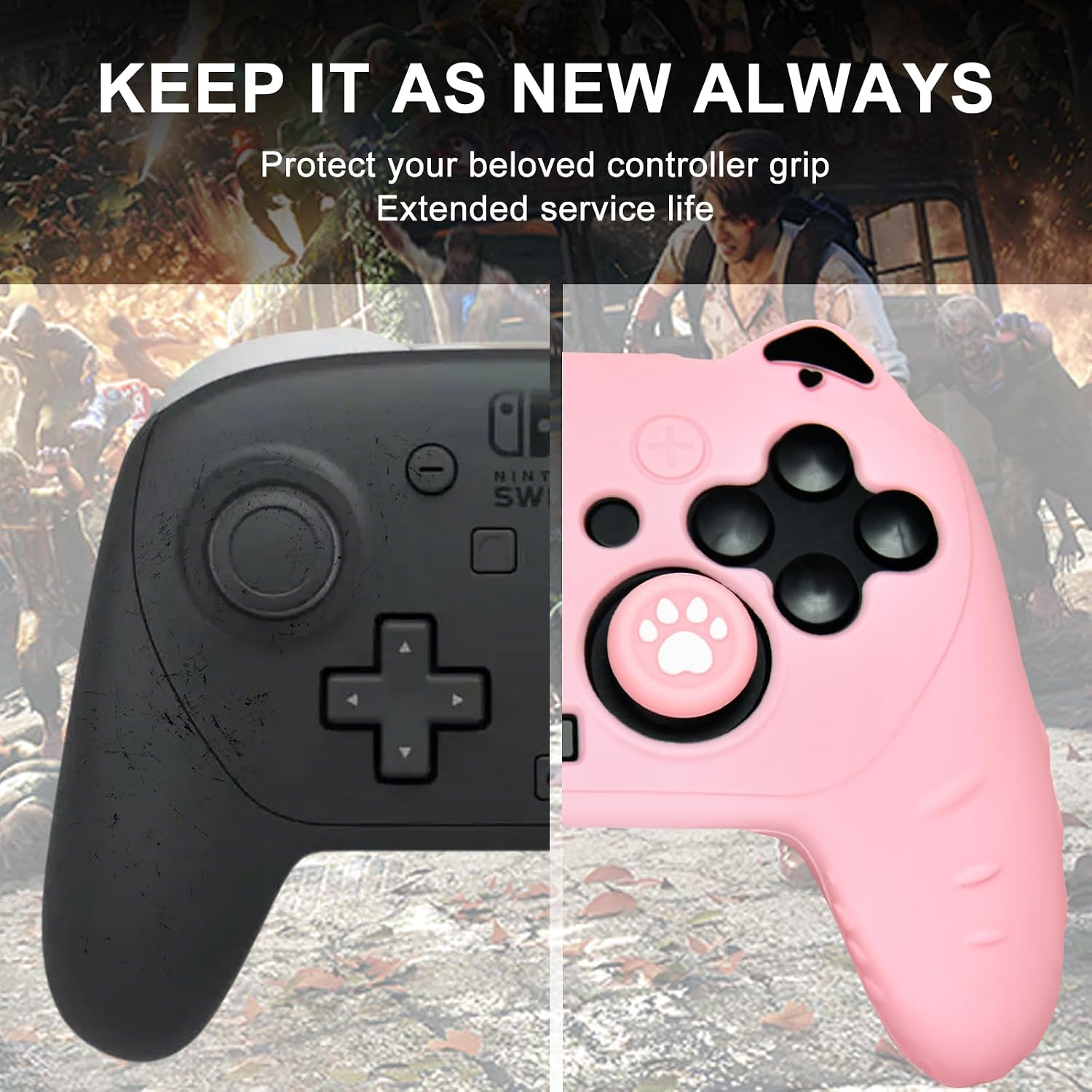 Anti Slip Controller Skin Set,Soft Protective Controller Cover Case for Switch 2 Pro Control with Touch Pad Stickers and 2 Thumb Grip Caps (Cat Pink)