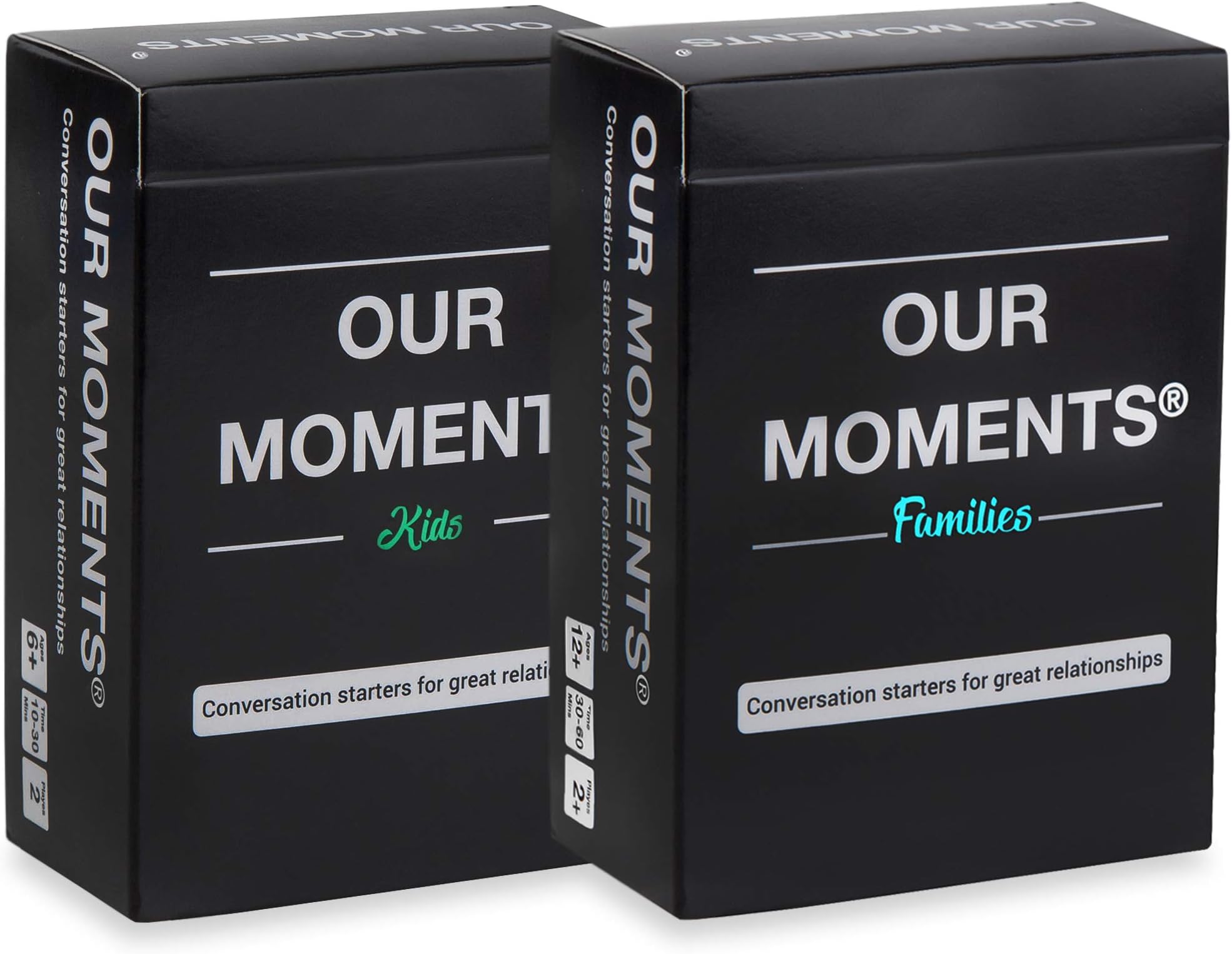 OUR MOMENTS Parents Bundle: 200 Thought Provoking Conversation Starters for Parent-Child Relationship Building - Fun Car Travel, Road Trip Card Questions Game for Families (2 Decks: Kids + Families)