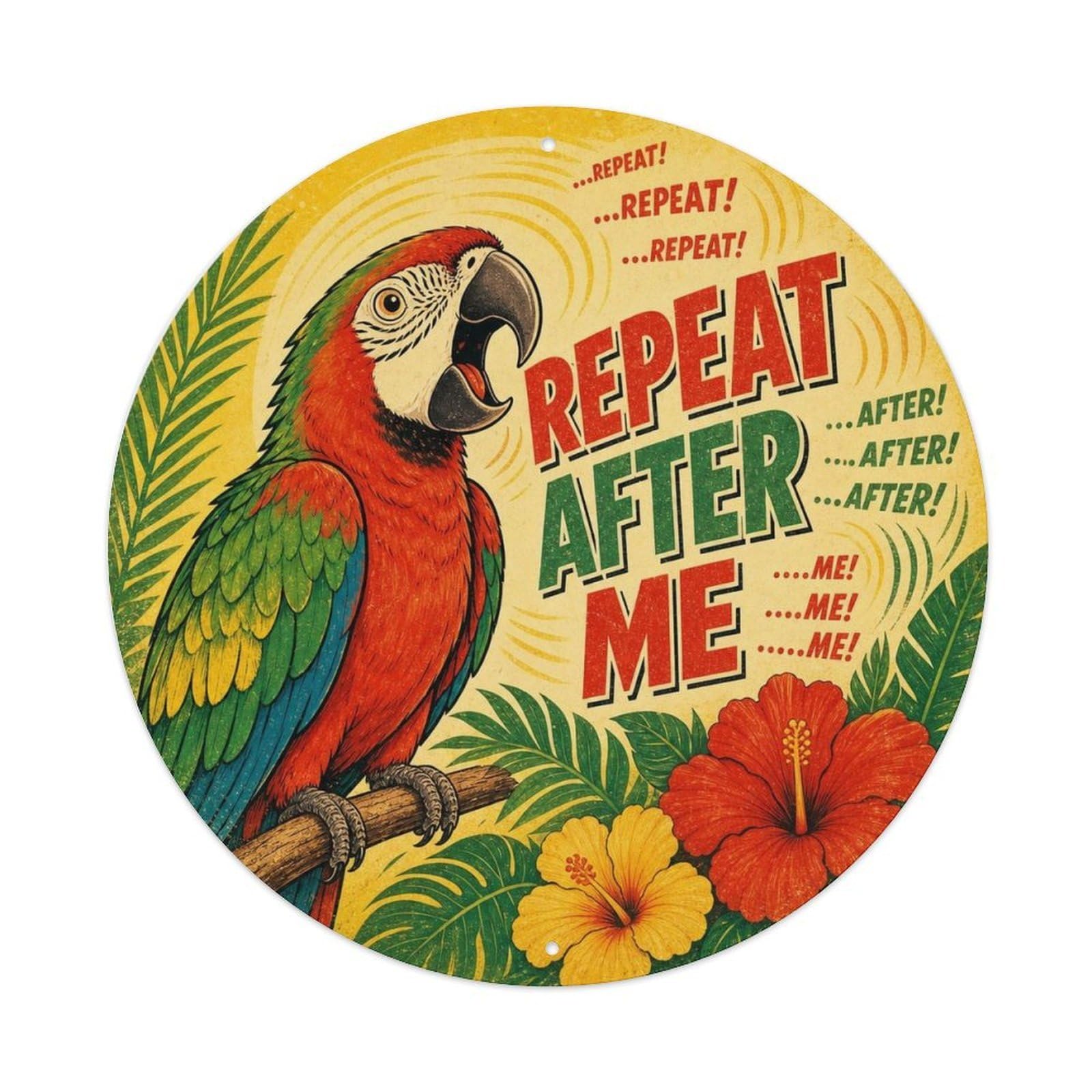 Okngb Style Parrot Quirky Humor Comic Bird Rustic Cartoon Pop Metal Tin Sign Plaque Wall Decor For Cafe, Man Cave, Club Bar, Office, Home Garden Round Metal Poster 8X8inch