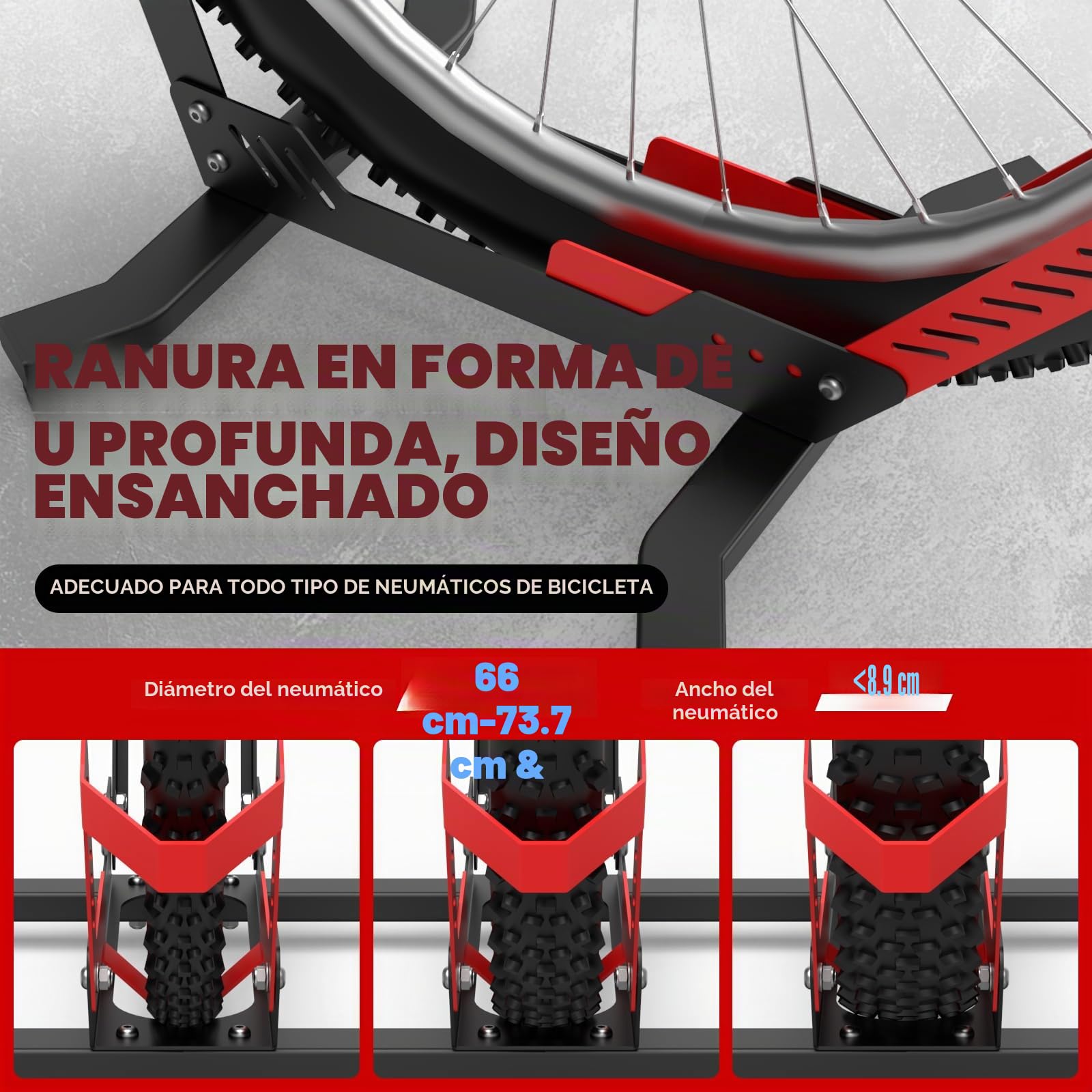 IMAYCC Profesional Soporte Bicicletas Suelo, Soporte para Bicicletas Suelo, Apto para MTB/Carretera/Montaña/Todas las Bicicletas de 24”-29”, Perfecto para tu garaje, Hogar o tienda de bicicletas.