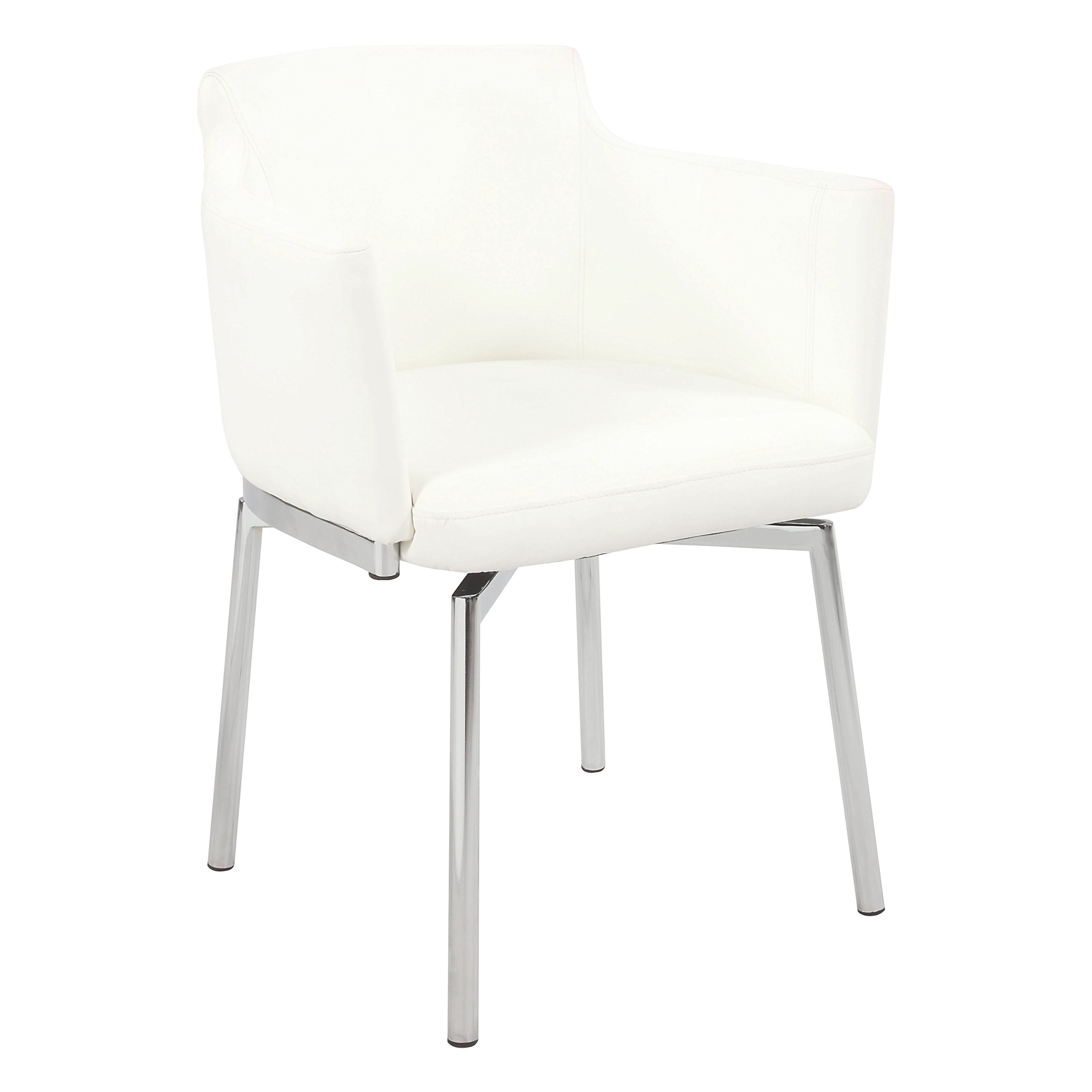Club Style Swivel Arm Chair, Chrome/White, Set of 2